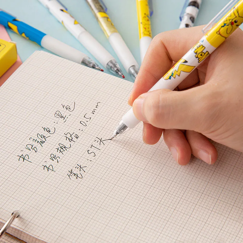 High Quality Cute Cartoon Pikachu Style Clip Press Pen INS Student Exam ST Pens Tip Smooth Writing 0.5mm Carbon Black Pen
