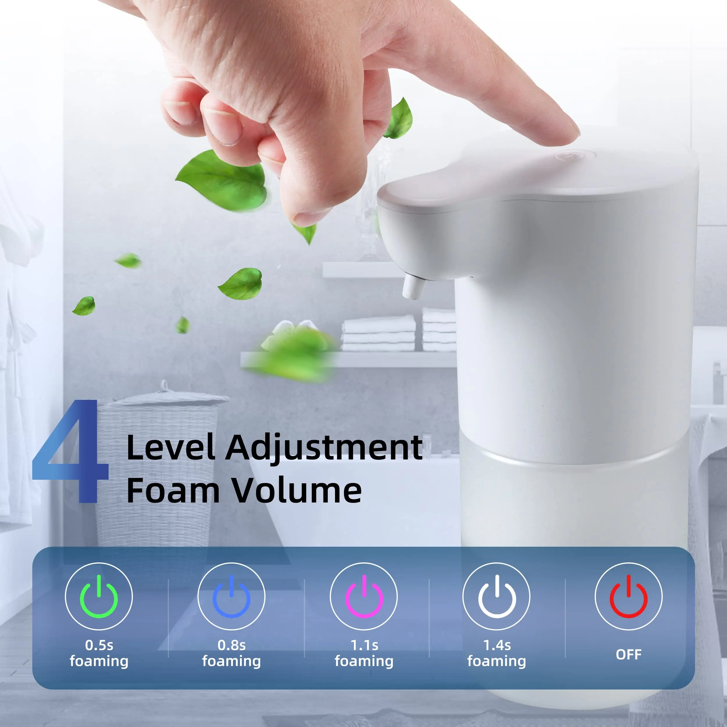 350ml/12.3oz4-Level Adjustable Volume Control Soap Dispenser Rechargeable Electric Auto Infrared Sensor Hand Soap Dispenser