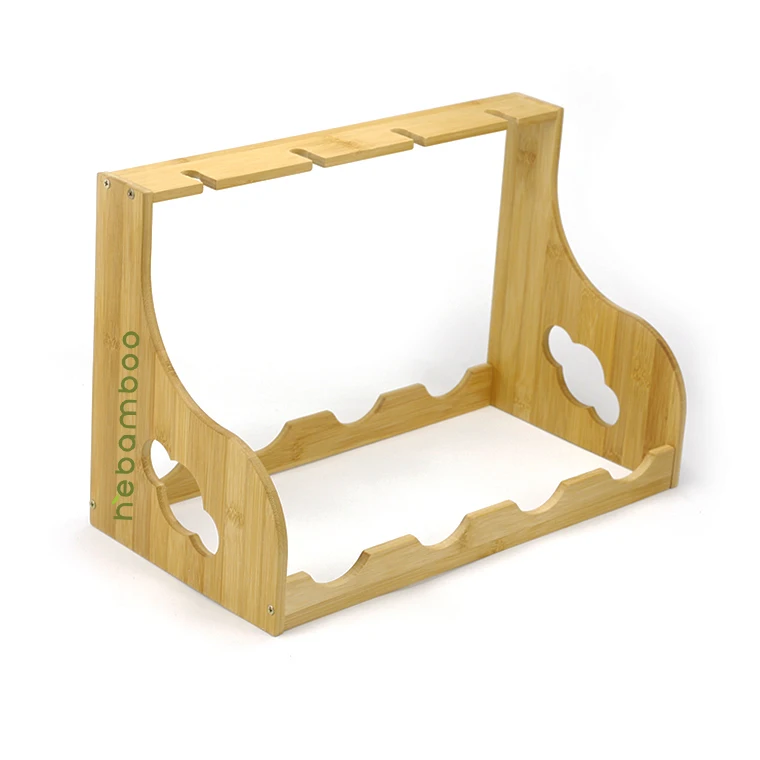 
Wholesale Bamboo wood 2 Tier Standing Wine Rack and Glass Holder 