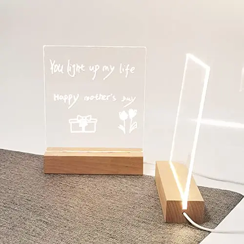 Acrylic Dry Erase Board Light LED Message Writing Board Blank Acrylic Memo Rectangular Wooden Base LED Night Light Board