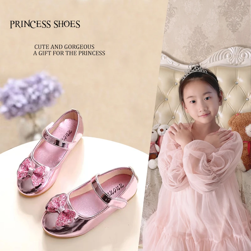Chinese factories Girls Mary Jane Glitter Shoes Pump Shoes for Kids Toddler Low Heel Princess Flower Wedding Party Dress shoes
