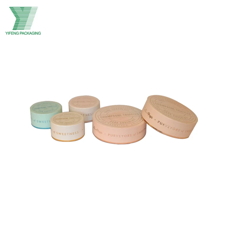2020 Bulk nude color printing food grade chocolate box paper cylinder packaging small dark chocolate round packaging boxes