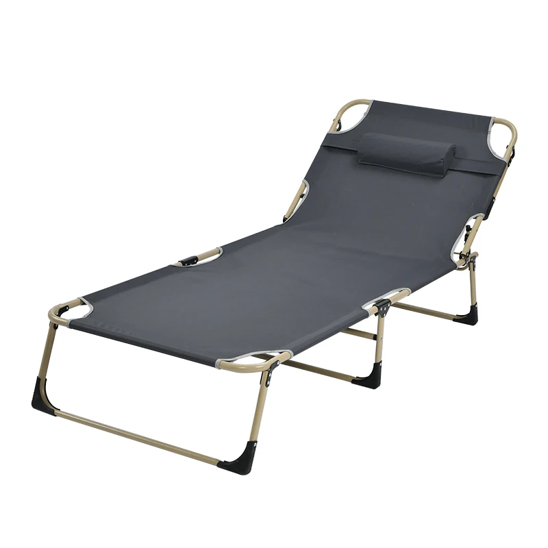 Outdoor Portable Sun Lounge Chair Adjustable Heavy Duty Camping Beach Sun Loungers Reclining Folding Sun Beach Bed with Pillow