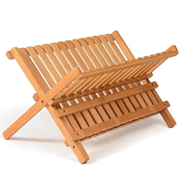 Exquisite Technical Bamboo Folding Dish Drying Rack Kitchen Bamboo Plate Drainer Wooden Shelf