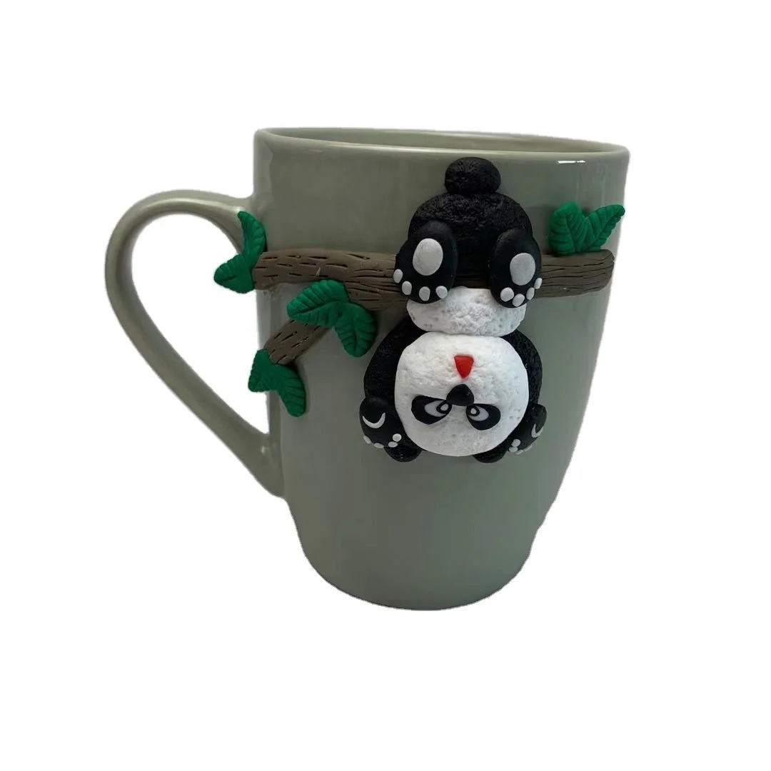 Funny creative 3D ceramic glazed mug polymer clay Cute Panda gift mug