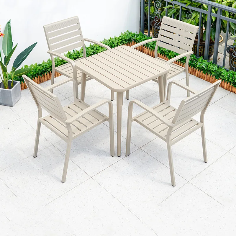 UPTOP Outdoor Home Furniture Cheap Aluminum Frame Dining Chair Patio Furniture Rectangular Plastic Wood Dining Table Set