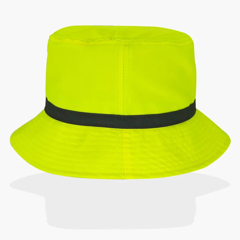 Custom designer trendy polyester kids handmade cap neon Fluorescent Yellow orange blank bucket bulk fisherman hat  reflective