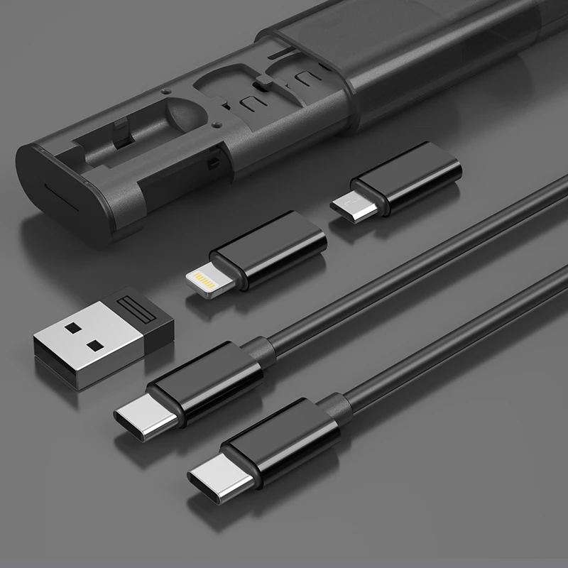 Huien Multifunctional Compact Cable Card USB Micro SD Card Store Type-C to Type-C Fast Charging Cable with Micro USB LT Adapter