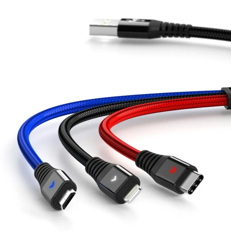  Konfulon высококачественные многофункциональные USB-кабели со светодиодной подсветкой 3 в 1 быстрая зарядка нейлоновый Плетеный
