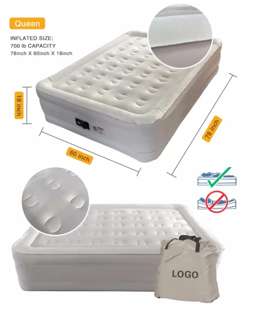 Высококачественный Китайский Лидер продаж, оптовая продажа, индивидуальный логотип, Флокированный трехслойный встроенный насос, надувная кровать, матрас, надувная кровать размера «Queen-Size»
