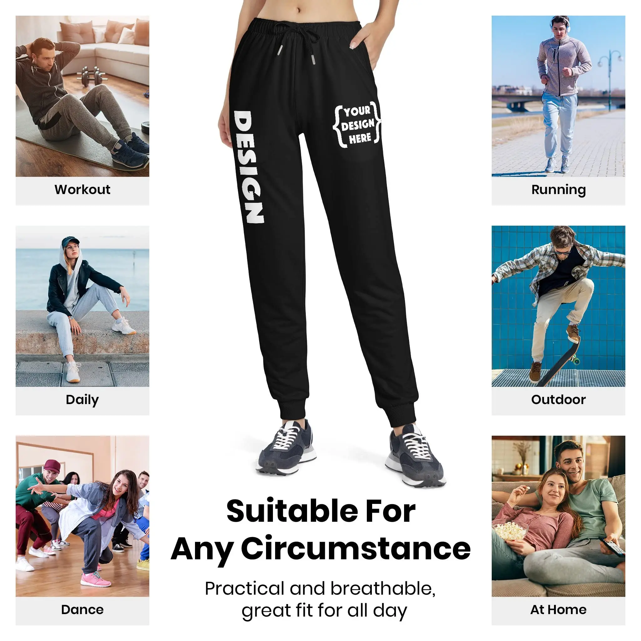 Wholesale Custom Sweat Pants with Logo Text Design Track Pants Men Sport Pants for Men Elastic-Waist Drawstring Travel Jogger