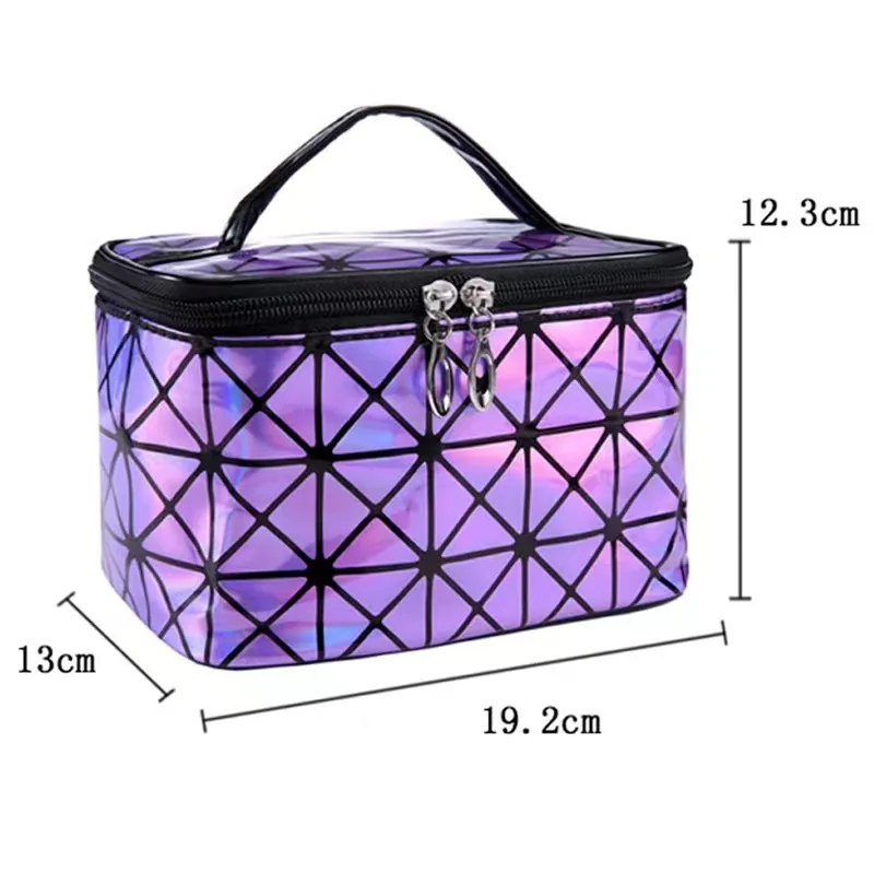 Large capacity Diamond design women Cosmetic Organizer  Storage Case Pu Leather Custom Logo Geometric Makeup Bag with mirror