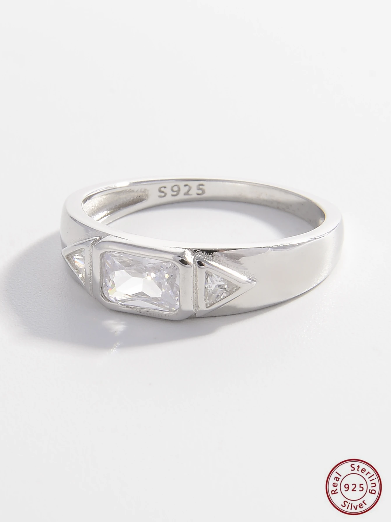 Non Tarnish 925 Sterling Silver Crystal Rectangular Triangle Ring Engagement Women CZ Stone Finger Ring