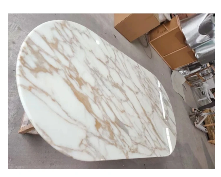 Marmo Calacatta Vena D`Oro Calacatta Di Siena Marble For Dining Table With Fluted Edge Leg Design