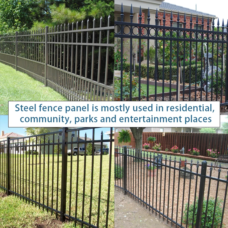 High quality 6ftx8ft wrought iron garden metal fencing galvanized steel Black square tube zinc wrought iron fence panels