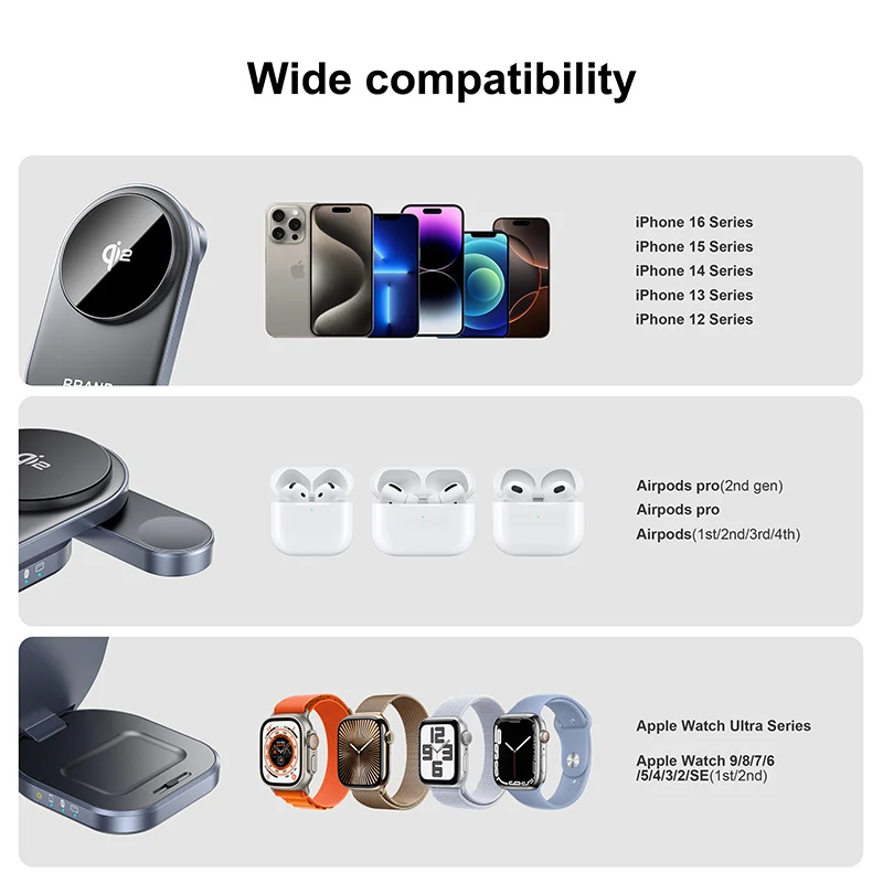 Custom fashion home qi2 wireless charger, mobile phone watch headset 3-in-1 digital wireless charger