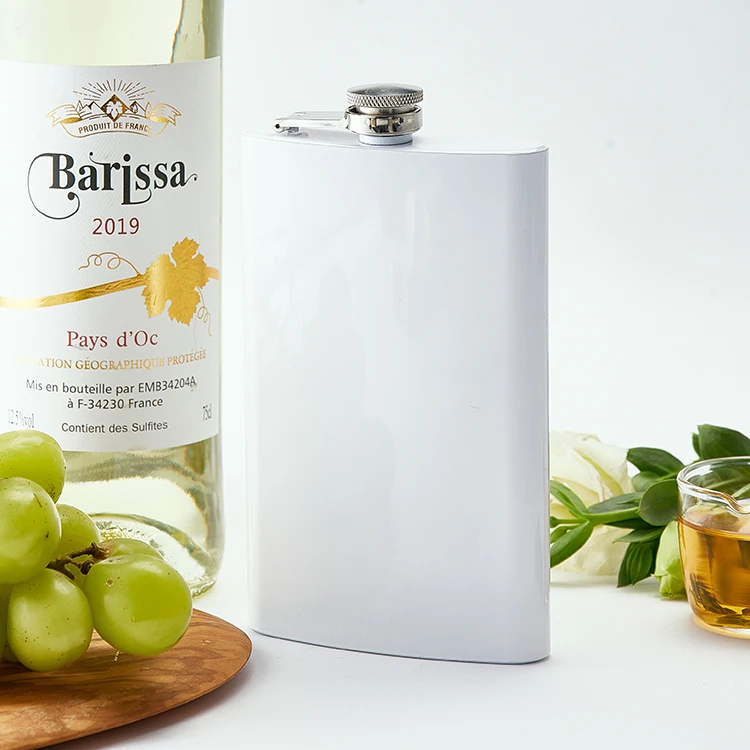 Wholesale Premium 18 oz Powder Coated White Stainless Steel Hip Flask for Camping Travel