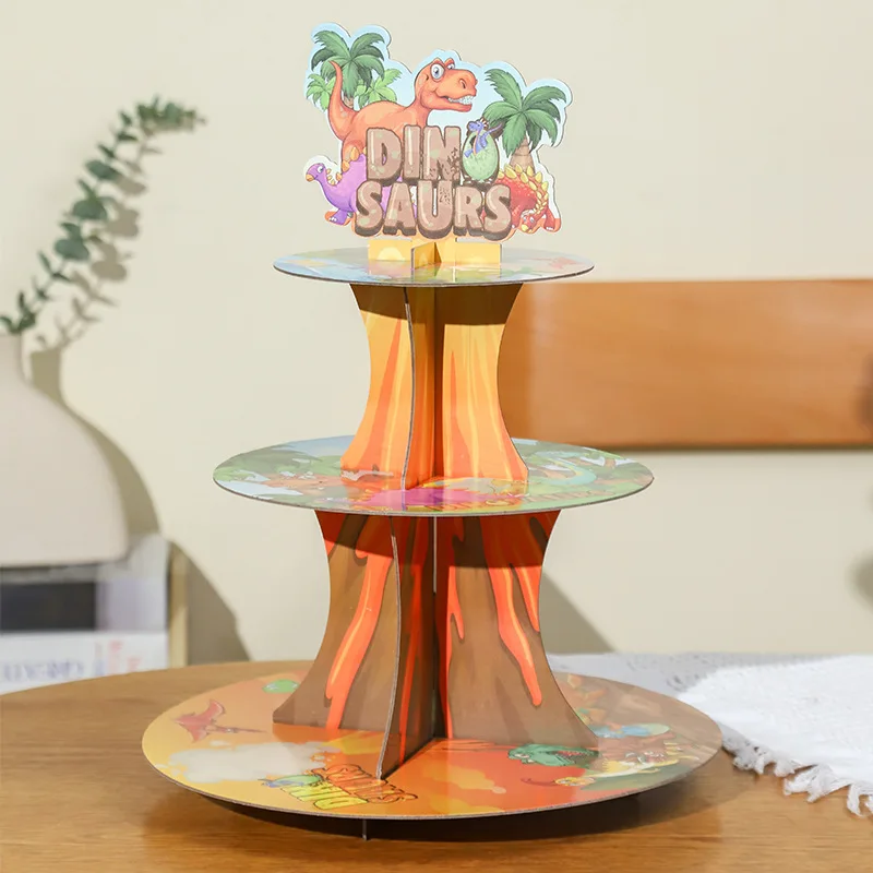 2023 NEW Cartoon Dinosaur Engineering machinery Cupcake Stand Table Dessert Cake Stand Birthday Wedding 3 Tier Cake Stand