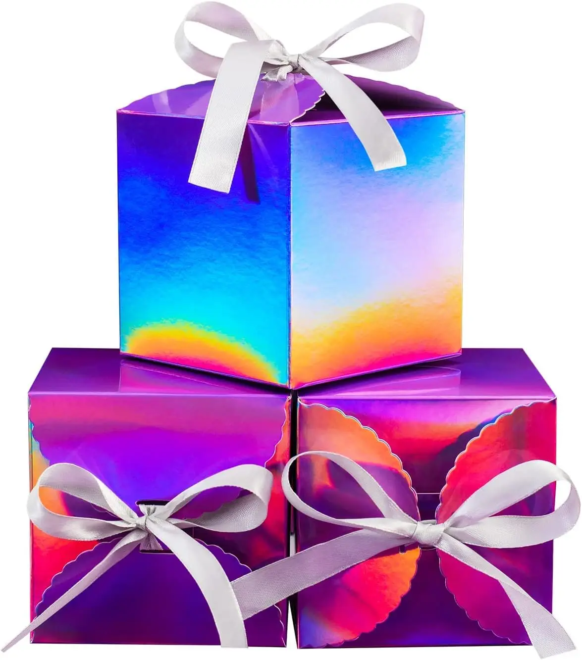 Holographic Decorative Gift Boxes Candy Paper Box Party Wedding Bridesmaid Favor Gift Boxes For Small Business with Ribbon Bulk