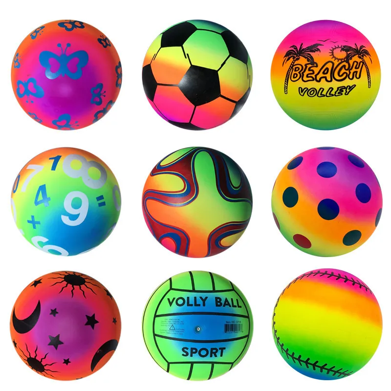 Wholesale custom PVC full print ball 9 inch rainbow ball baby cognitive toddler inflatable toys leather ball sports