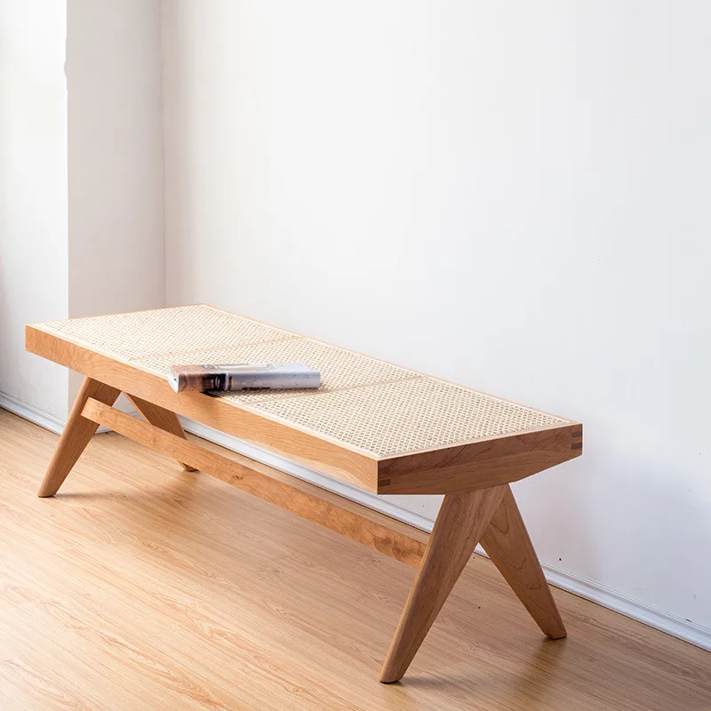 Hot Sale Home Furniture Sofa Rattan Chairs Nordic Design Modern Living Room Leisure Dining Chair 100% Solid Wood Long Bench