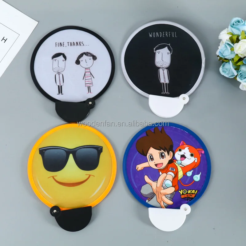 Customized Sublimation Printed Pop Up Round Hand Fan Flexible Foldable Nylon Flying Disc Fans for Summer Promotional