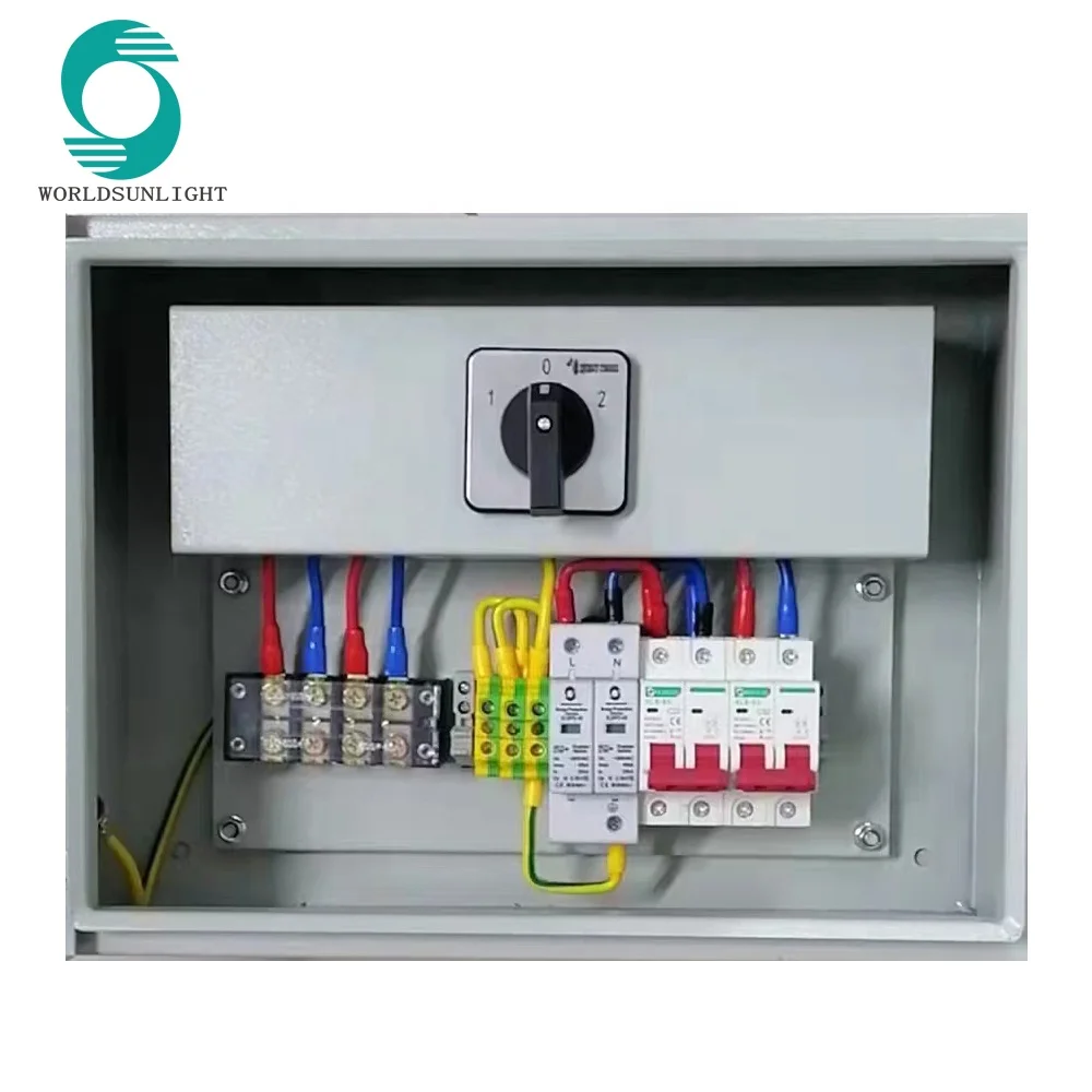 Black METAL BOX 38.5*28.5*13cm Ac Distribution Box with Change Over Switch+ XL8 2P AC MCB+ 2P 20-40KA 385V AC SPD