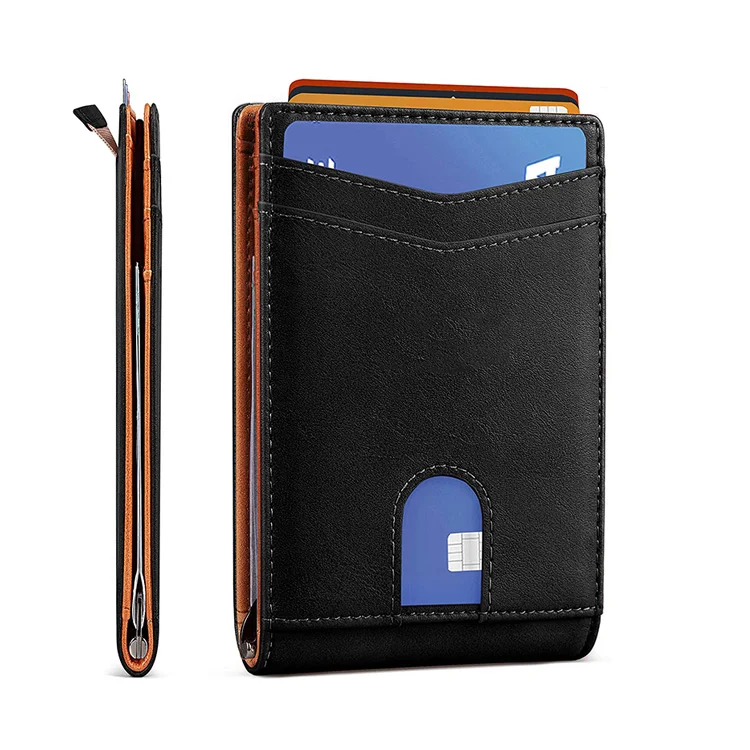 
Wholesale slim bifold genuine leather business card holder front pocket rfid mens carbon fiber wallet with money clip 