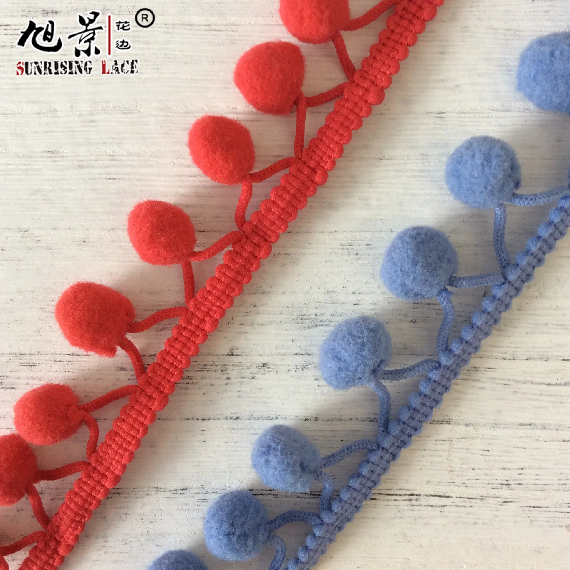 Lace Factory Colorful Pompom Trimming Mini Cotton Guipure Embroidery Pom Pom Lace Trim
