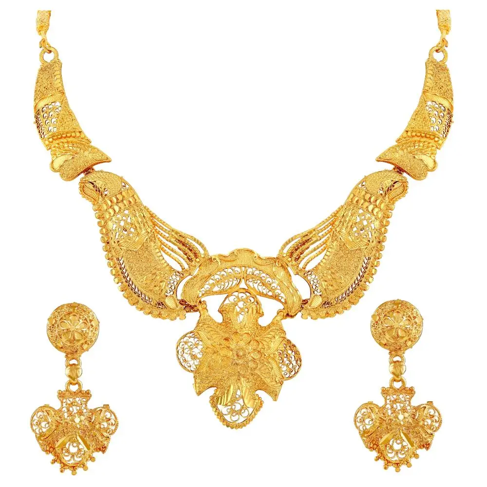 
Wholesale Indian Asmitta Fancy Filigiree Design 1 Gram Gold Plated Choker Style Necklace Set For Women 
