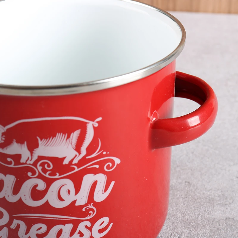 Custom Logo 40oz Food Grade Kitchen Lard  Enamel Storage Jar Cooking Oil Filter Container Bacon Grease Container With Strainer
