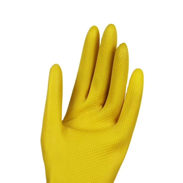 Wholesale Natual Latex Acid and Alkali Resistant Waterproof Yellow Safety Work Gloves