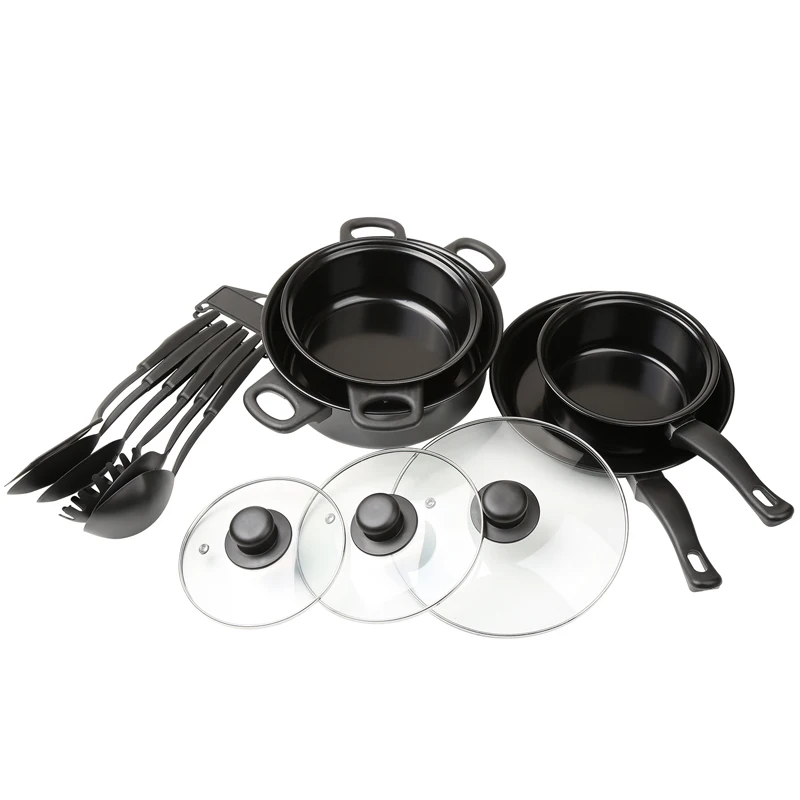 Hot selling Black cast iron cheap 13pcs kitchen pot set non stick cookware set
