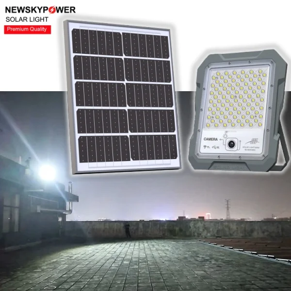 New Design Bright Integrated Solar Flood Light 100W 300W With CCTV 1440P Wifi 4G Solar Camera Outdoor Security Road Street Light