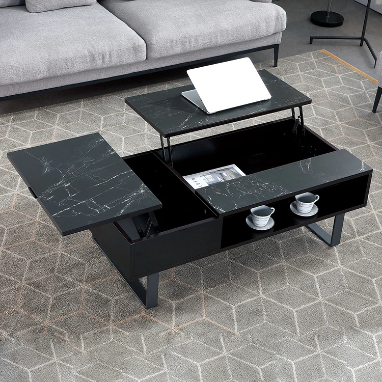 multi function living room furniture dual lifting top glossy white wooden coffee table