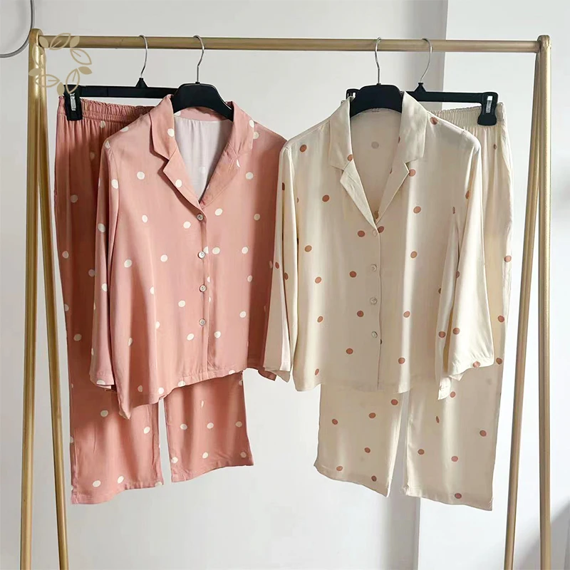 Women sleepwear printed lounge set customize rayon night suit for women sustainable women night wear ladies pajamas