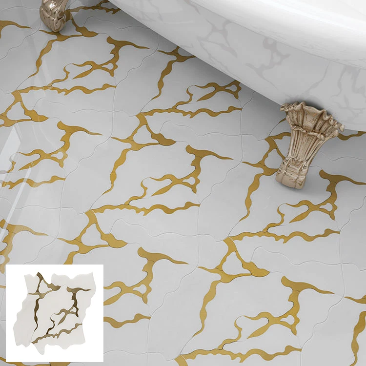 Waterjet Irregular Arabesque shape brass and stone mosaic tiles waterjet copper inlay tile