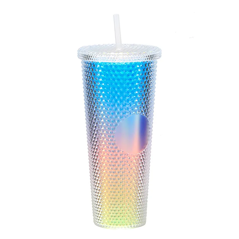 Large Capacity 24OZ 710 ML Hot Selling Pink Style Double Wall Plastic With Straw BPA Free Tumbler Accept Costom Logo