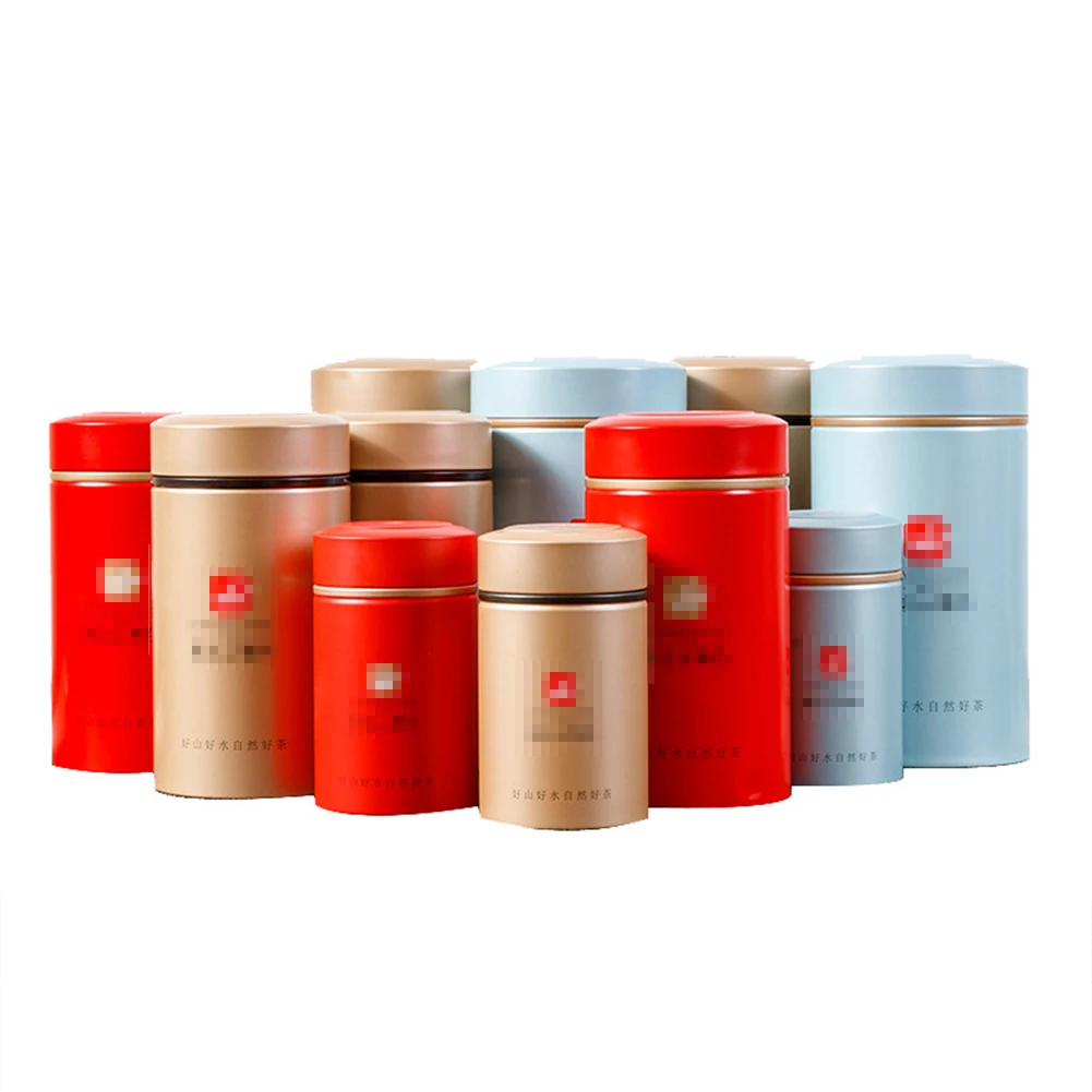 
Printed Empty Round Tea Coffee Tin Cans Mini Portable Household Tin Caddy Travel Sealed Tinplate Tea Can Metal Box Packing Can 