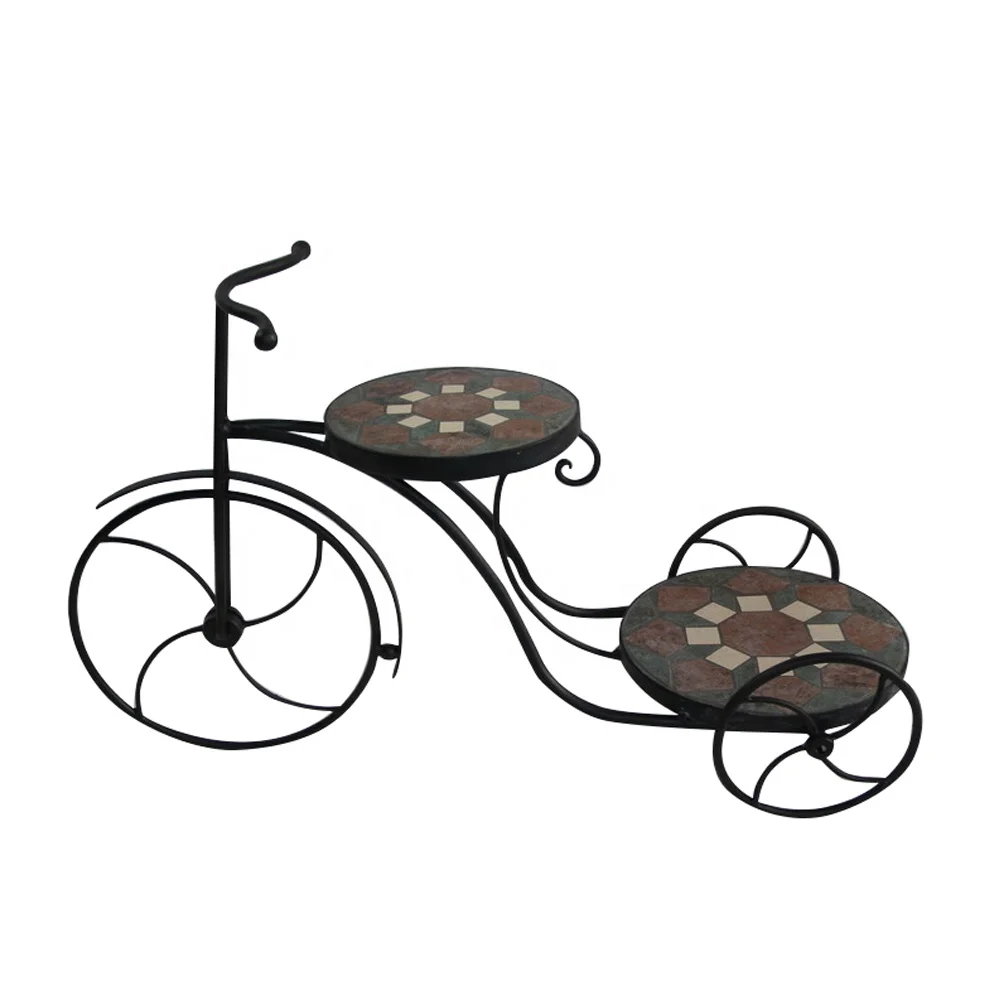 Home Garden 2 Or 1 Tiers Mosaic Bicycle Flower Planter Stand Iron Plant Pot Holders