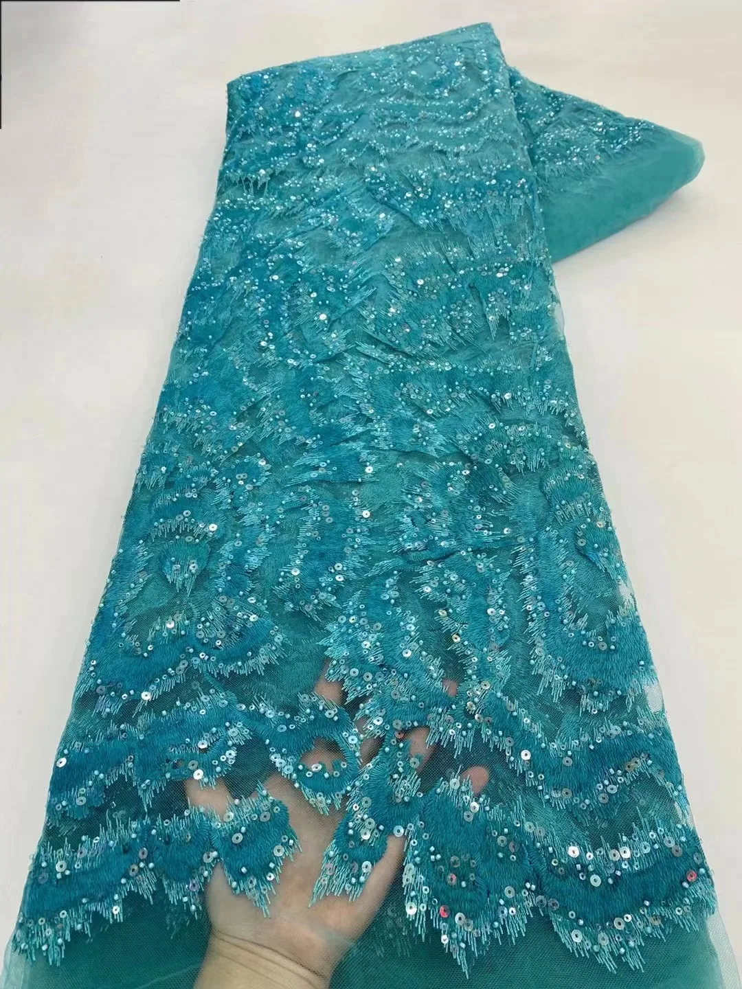 Luxury wedding lace heavy beaded lace fabric french tulle lace fabric for wedding evening dress