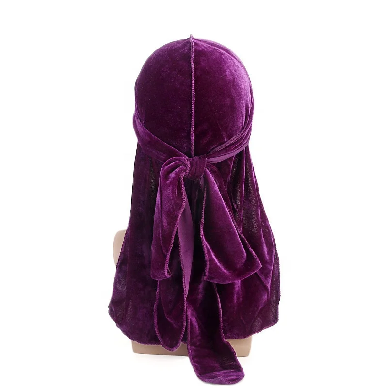 Plain long mens velvet durags designer matching bonnets and durags satin for adults