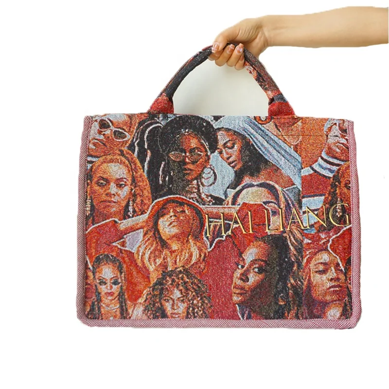 Custom Tapestry tote bag wholesale new design woven tapestri bags blanket fabric shopping bag for women