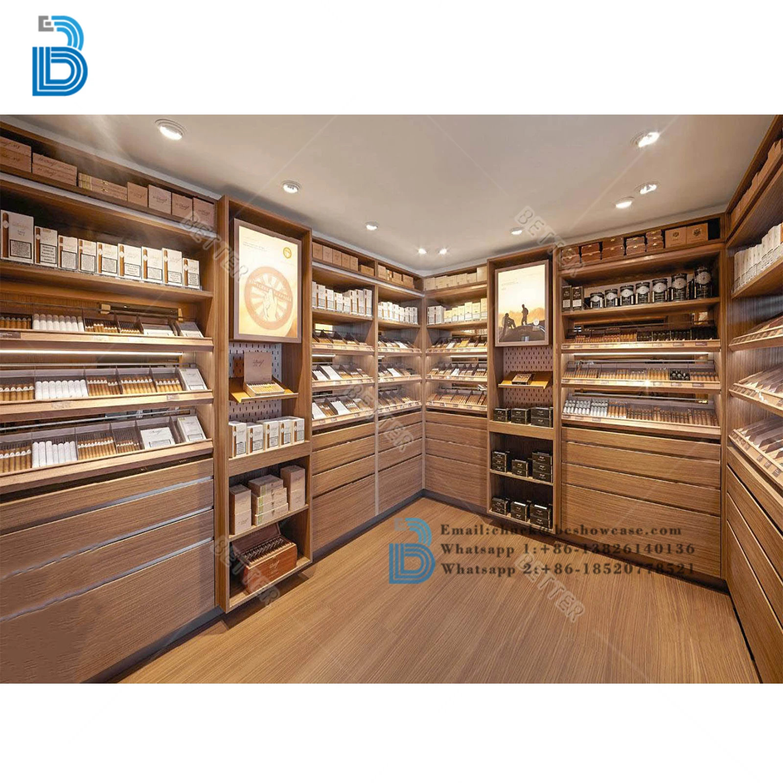 Customized smoke shop interior design fashion display cabinet glass smoke shop display cabinet