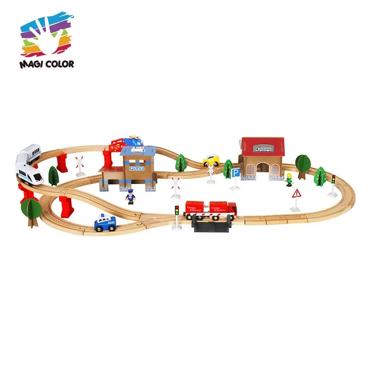 Wholesale funny children wooden electric toy train sets best kids wooden train track toy W04C048