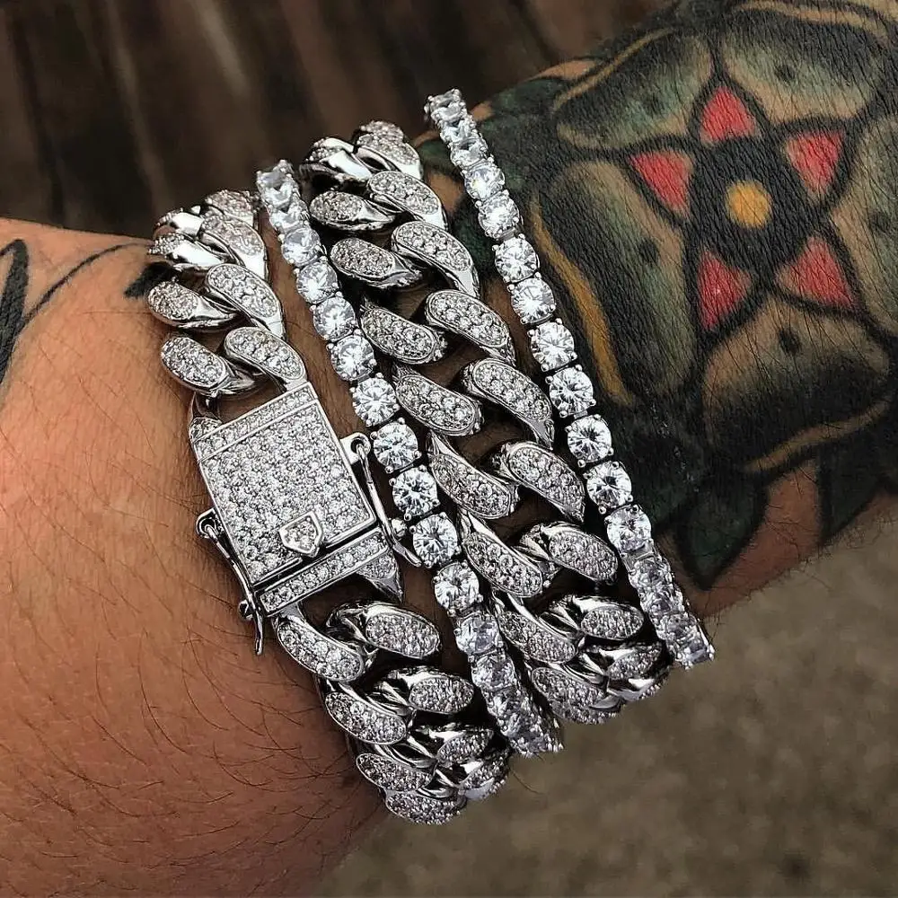 Mens Iced Out Cuban Link Bracelet Men 14k Gold Plated Diamonds Jewelry Bracelet P393