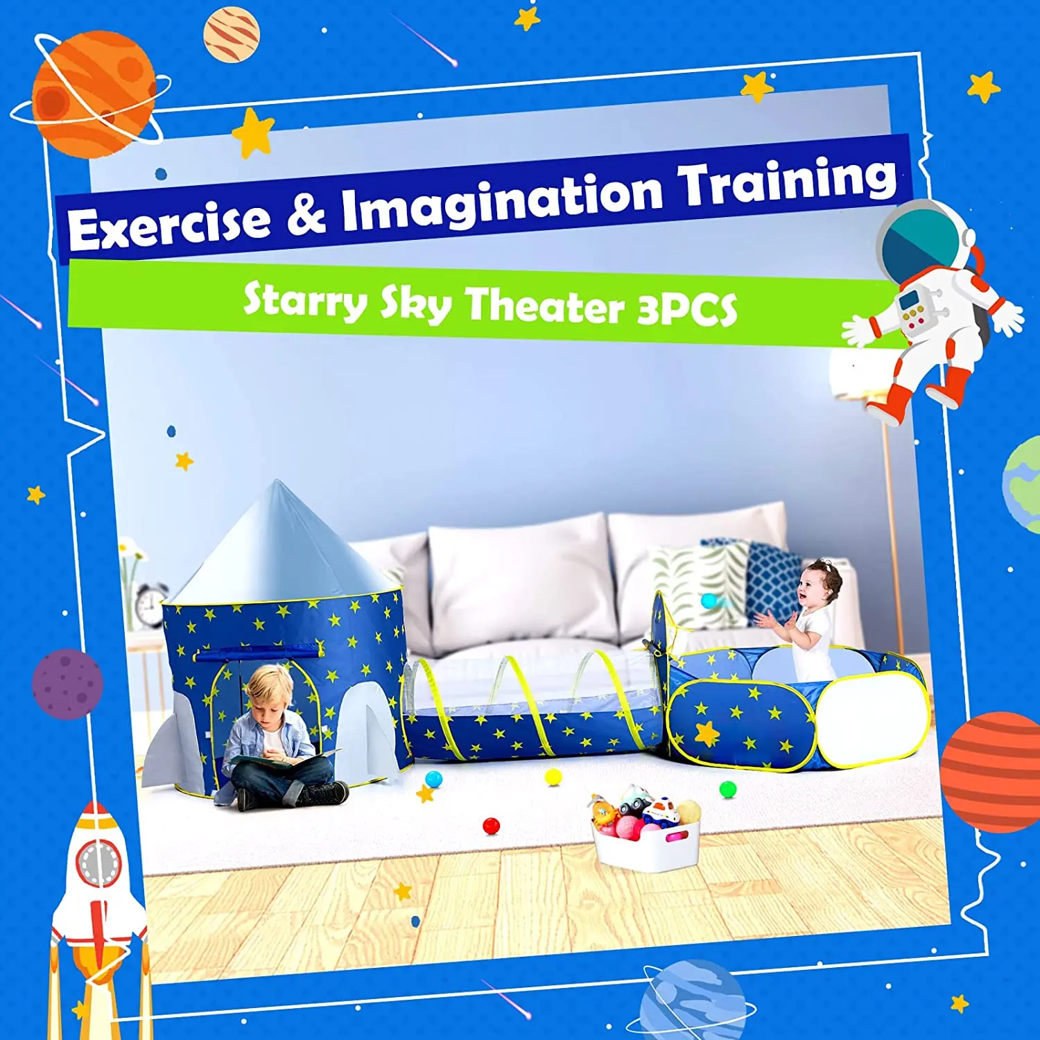 Boys with Ball Pit Crawl Tunnel Princess Tents for Toddlers Baby Space World Playhouse Toys Kids Play Tent