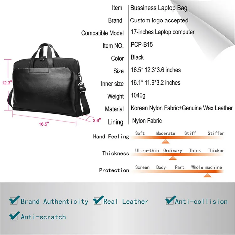 
Custom premium quality canvas genuine leather polyester briefcase laptop case bags for men business backpack bag for laptop 
