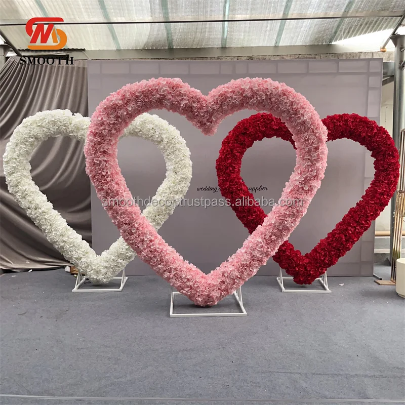 SMOOTH Flower Arch Wedding Propose Marriage Backdrop Silk Hydrangea Pink White Red Heart Shaped Flower Arch