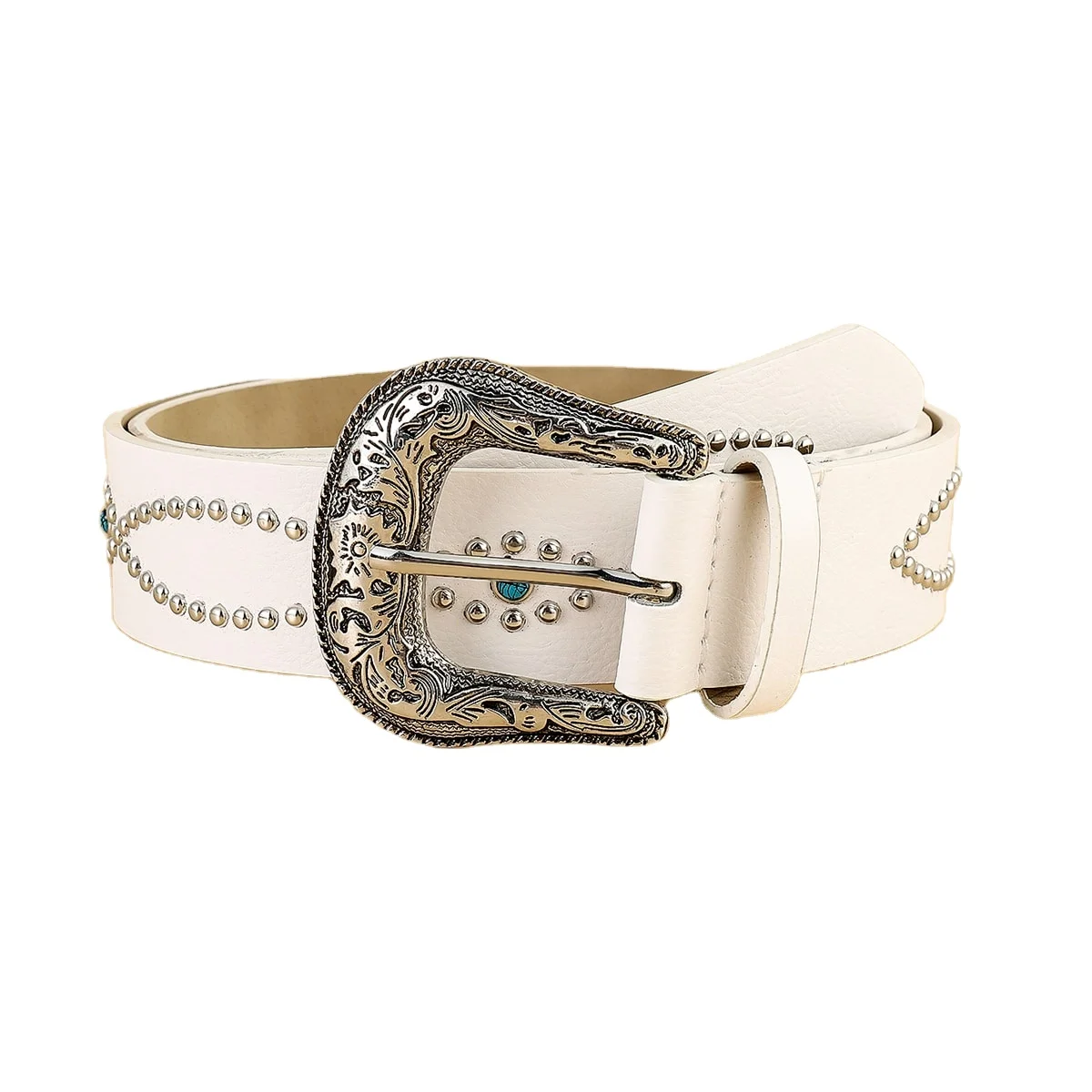 Top sale classic western white pu leather belt metal buckle casual dress jeans waist belt for ladies